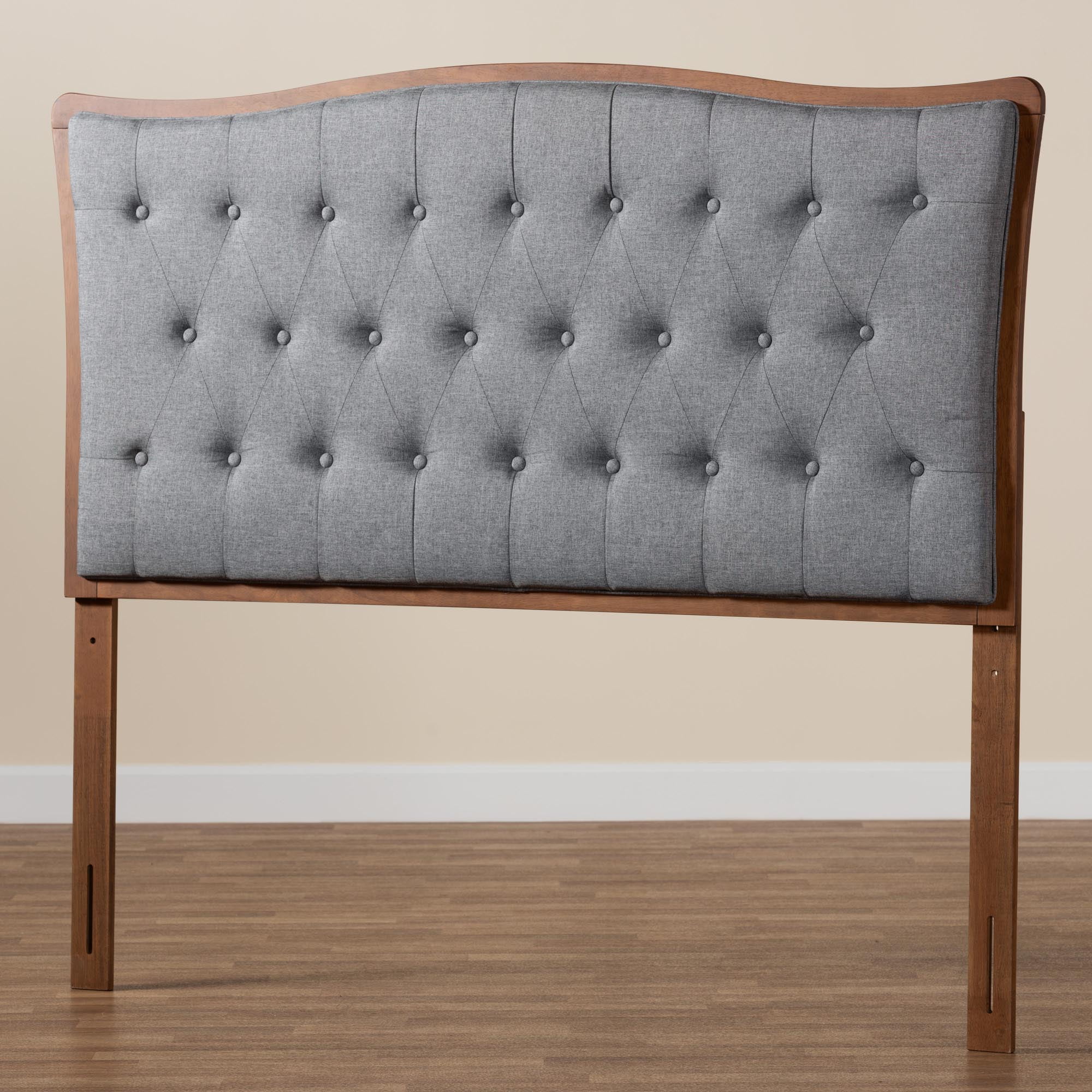 Baxton Studio Nikita Classic and Traditional Grey Fabric and Walnut Brown Finished Wood King Size Headboard