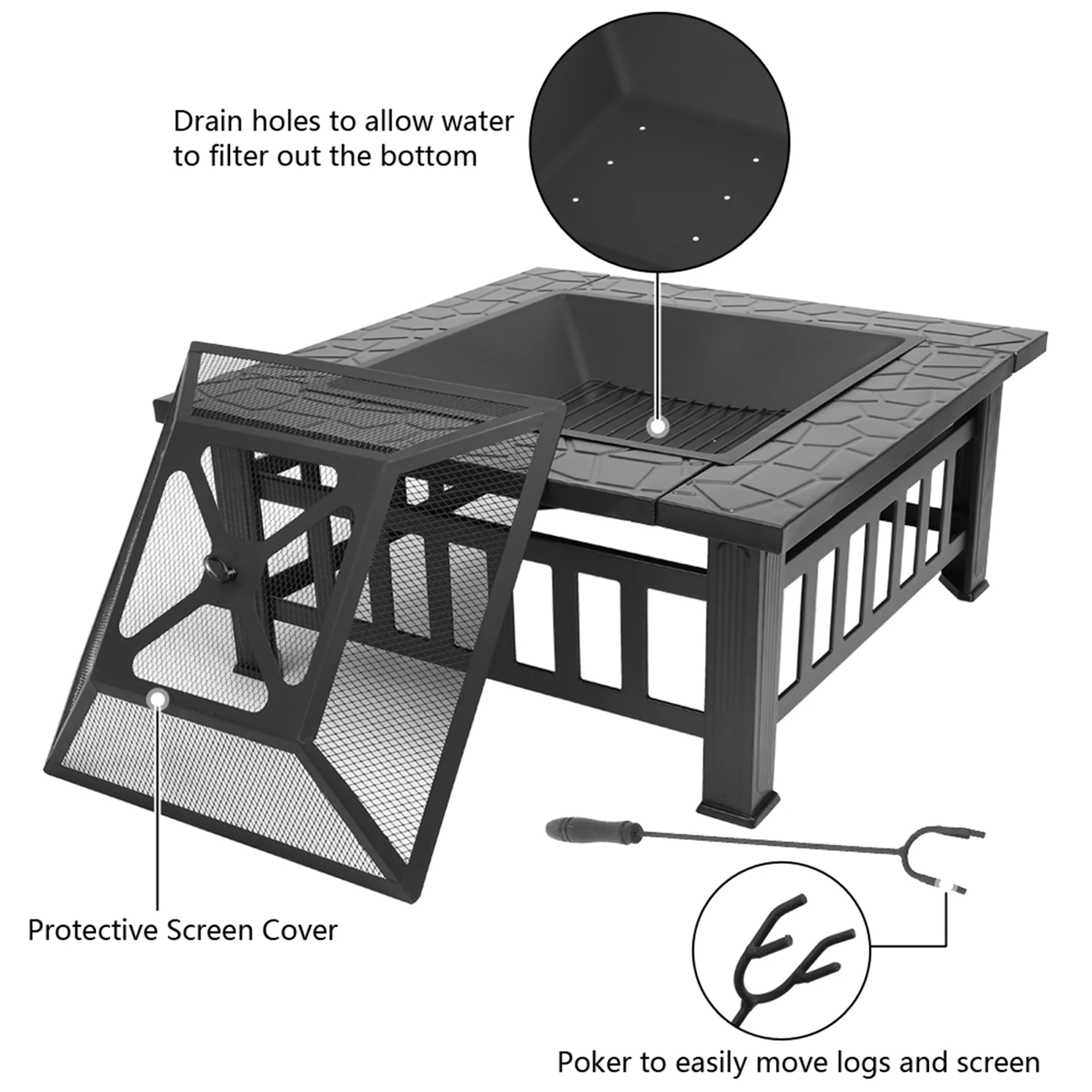 Fire Pit for Outside, 19 inch Stainless Steel Smokeless Bonfire Wood Burning Fire Pit with Removable Ash Pan