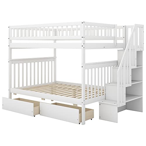 Harper & Bright Designs Twin Size Loft Bed with L-Shaped Desk and Stairs, Solid Wood Loft Bed Frame with Storage Drawers and Bookcase