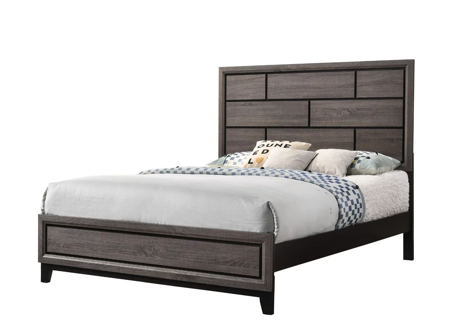 Contemporary Style 3pc Full Size Panel Bed and 2x Nightstands Bedroom Furniture Set Gray Finish