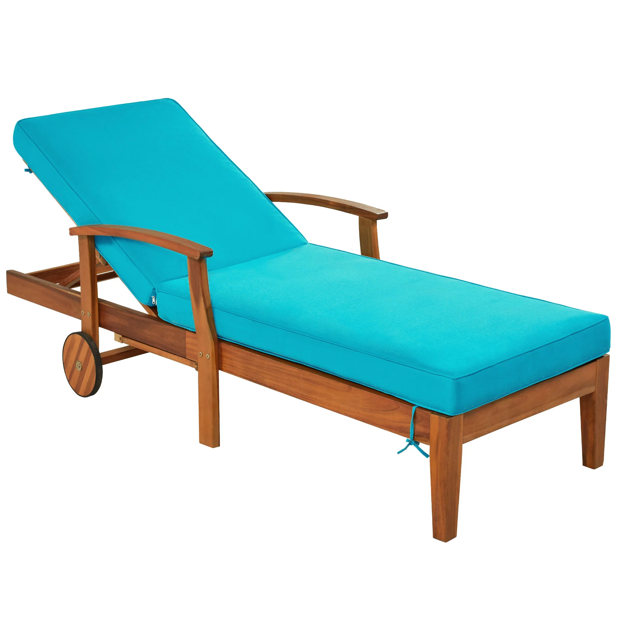 LYPER Outdoor Solid Wood 78.8" Chaise Lounge Patio Reclining Daybed with Cushion, Wheels and Sliding Cup Table for Backyard, Garden, Poolside