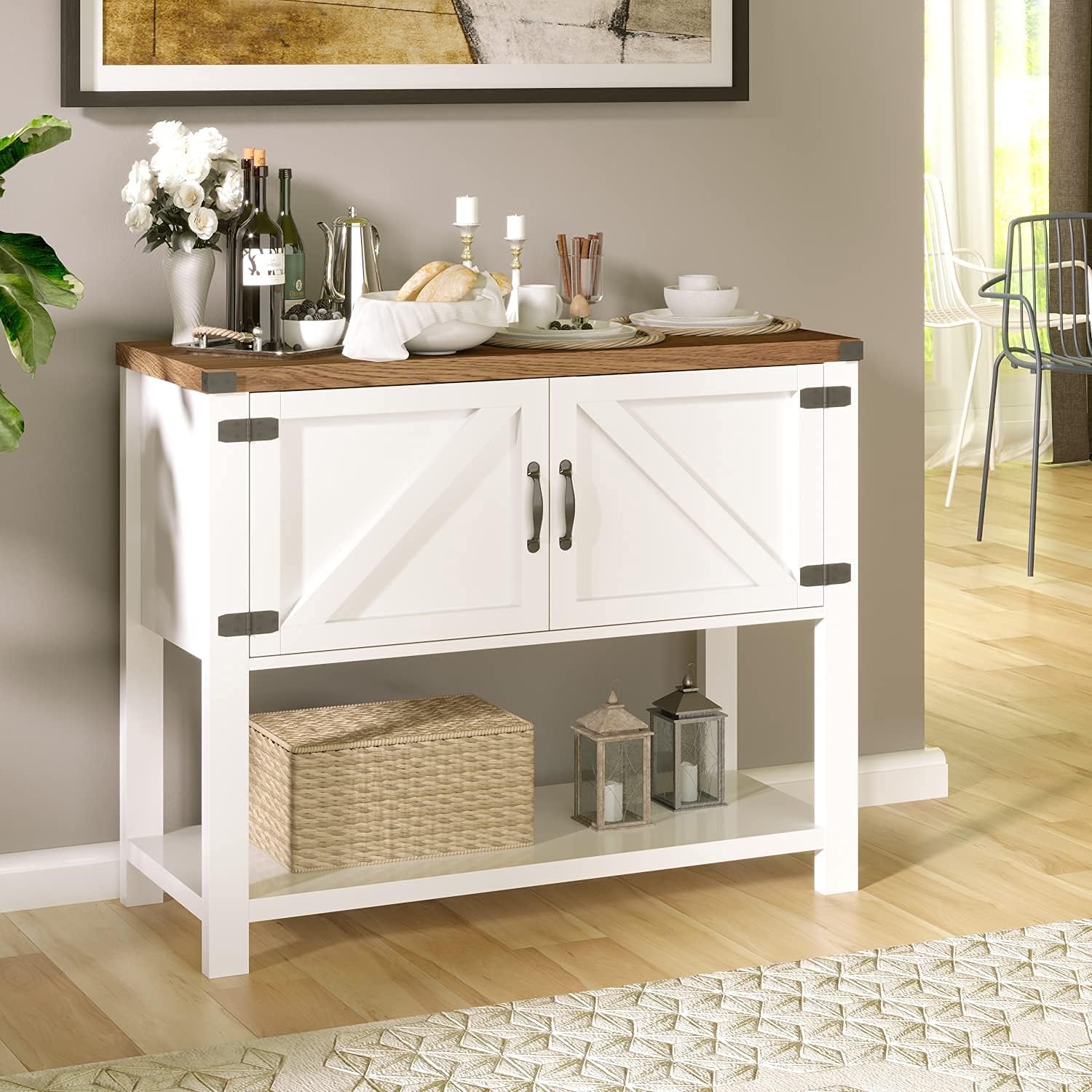 Farmhouse Buffets & Sideboards, Kitchen Buffet Storage Cabinet Accent Coffee Bar Cabinet, Rustic Sideboard with 2 Doors and Storage Shelf