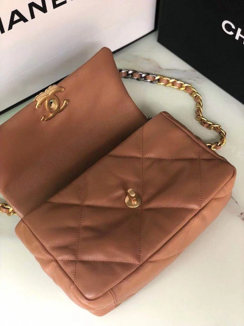 Chanel 19 Handbag 26cm Brown For Women AS1160