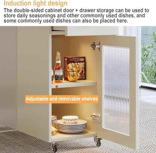 Folding Dining Table with Storage Rack, Drawers, Acrylic Table Legs and Slate Tabletop