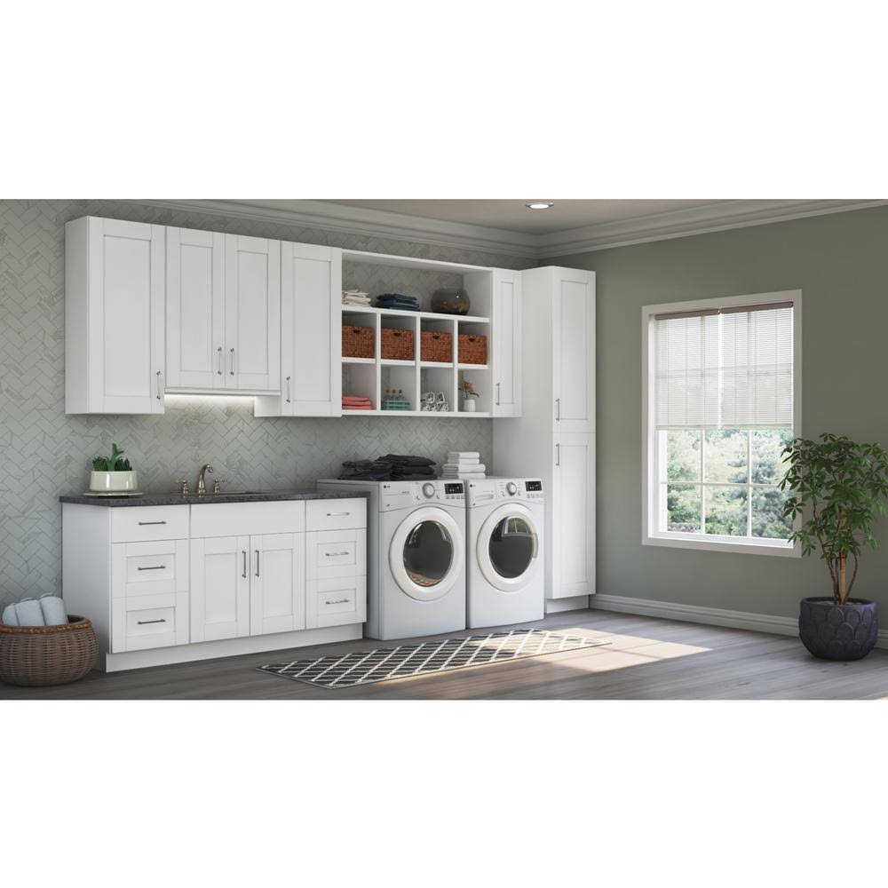 Hampton Bay Shaker Assembled 12x34.5x24 in. Base Kitchen Cabinet with Ball-Bearing Drawer Glides in Satin White KB12-SSW