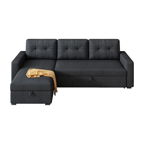 Ball & Cast L-Shape Reversible Sectional Sleeper Sofa Bed 4 in 1 Pull Out Couch with Storage Chaise & Removable Back Cushions