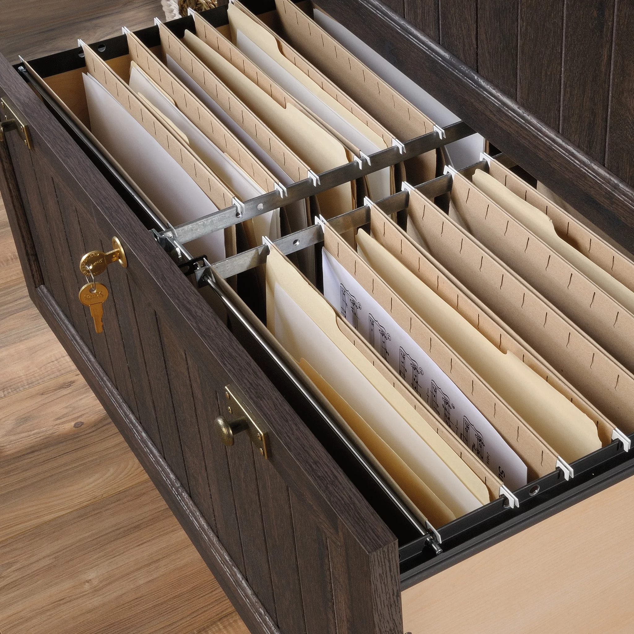 Sauder Costa Lateral File Cabinet, Coffee Oak Finish