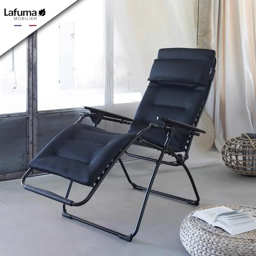 Lafuma Futura XL Air Comfort Zero Gravity Recliner (Acier Black) Extra Large Padded Folding Outdoor Reclining Chair