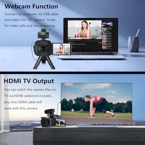 VETEK Camcorders Video Camera 4K, Video Camera Auto Focus Vlogging Camera for YouTube 64MP 60FPS 4 Inch Touch Screen 18X Digital Zoom with WiFi