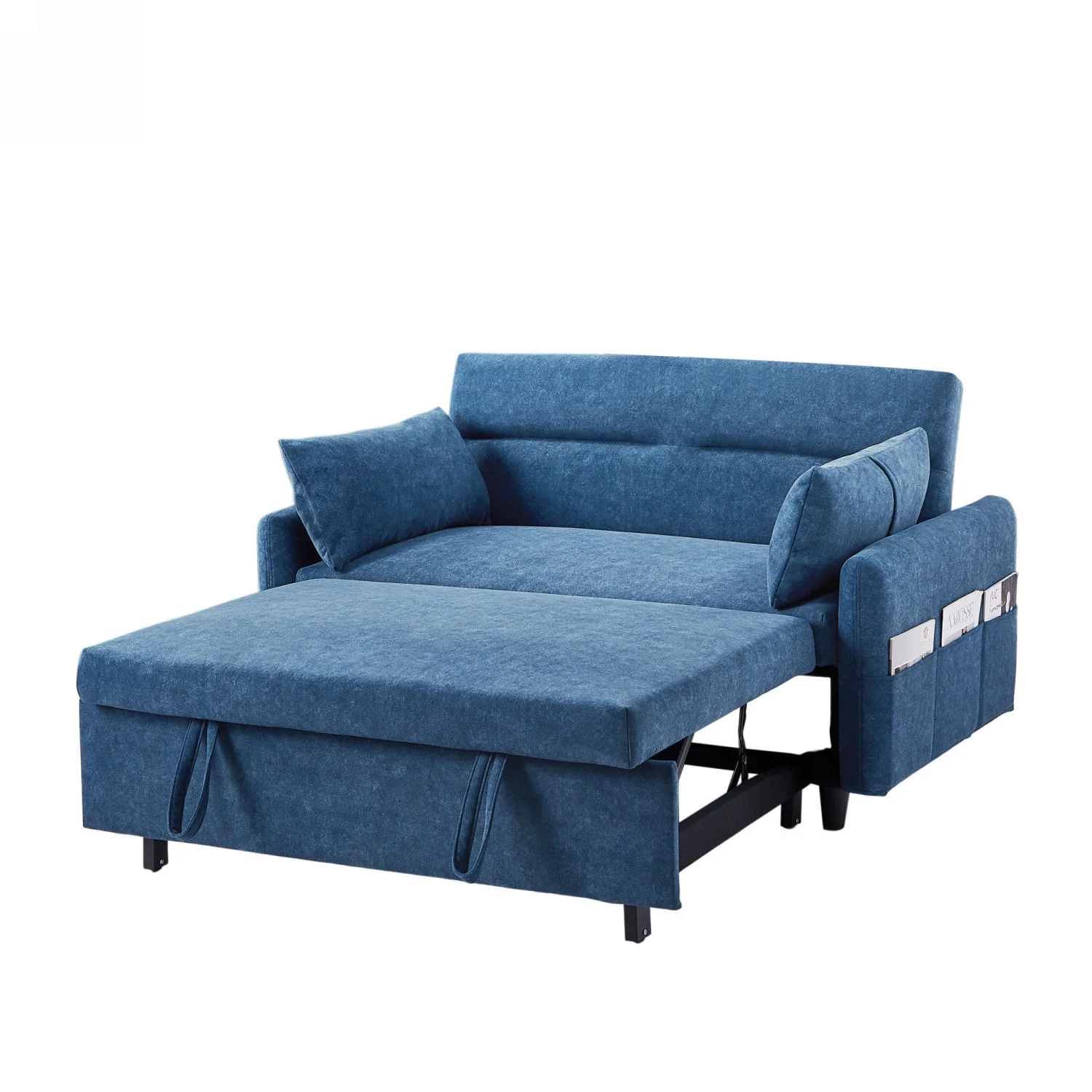 Churanty 55.1" Pull Out Sleep Sofa Bed Loveseats Sofa Couch with Adjsutable Backrest, Storage Pockets, 2 Soft Pillows for Living Room, Bedroom