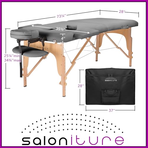 Saloniture Professional Portable Folding Massage Table with Carrying Case - Black