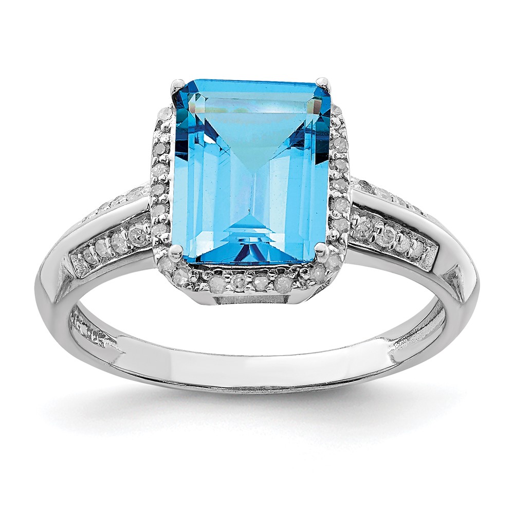 Sterling Silver Blue Topaz & Diamond Ring. Carat Wt- 0.15ct. Gem Wt- 3ct