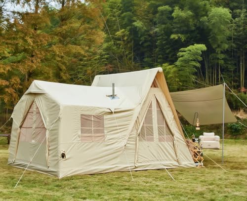 YOLENY Inflatable Tents for Camping, 4/6/8/10/12 Person Tent with TPU Skylight, Mesh Windows, Stove Jack & Pump, Easy Setup 4 Season Glamping Tent