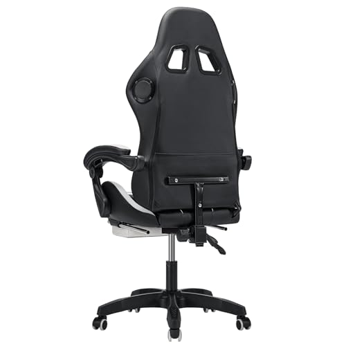 HOFFREE RGB Gaming Chair with Speakers Massage Computer Gaming Chair with LED Lights and Footrest High Back Video Game Chair for Adults Blue and Black