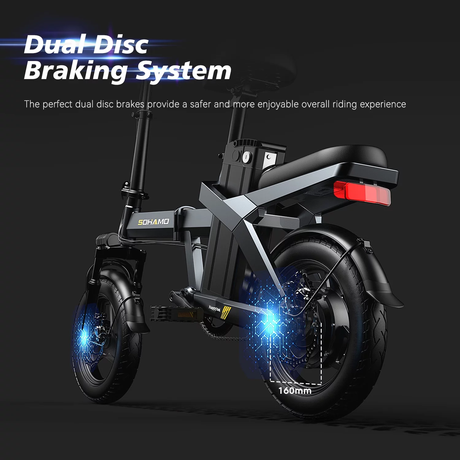SOHAMO Electric Bike 400W Folding Ebike,48V 12Ah Removable Battery Electric Foldable Pedal Assist E Bike,19.9MPH Mini Bicycle for Teenager and Adults
