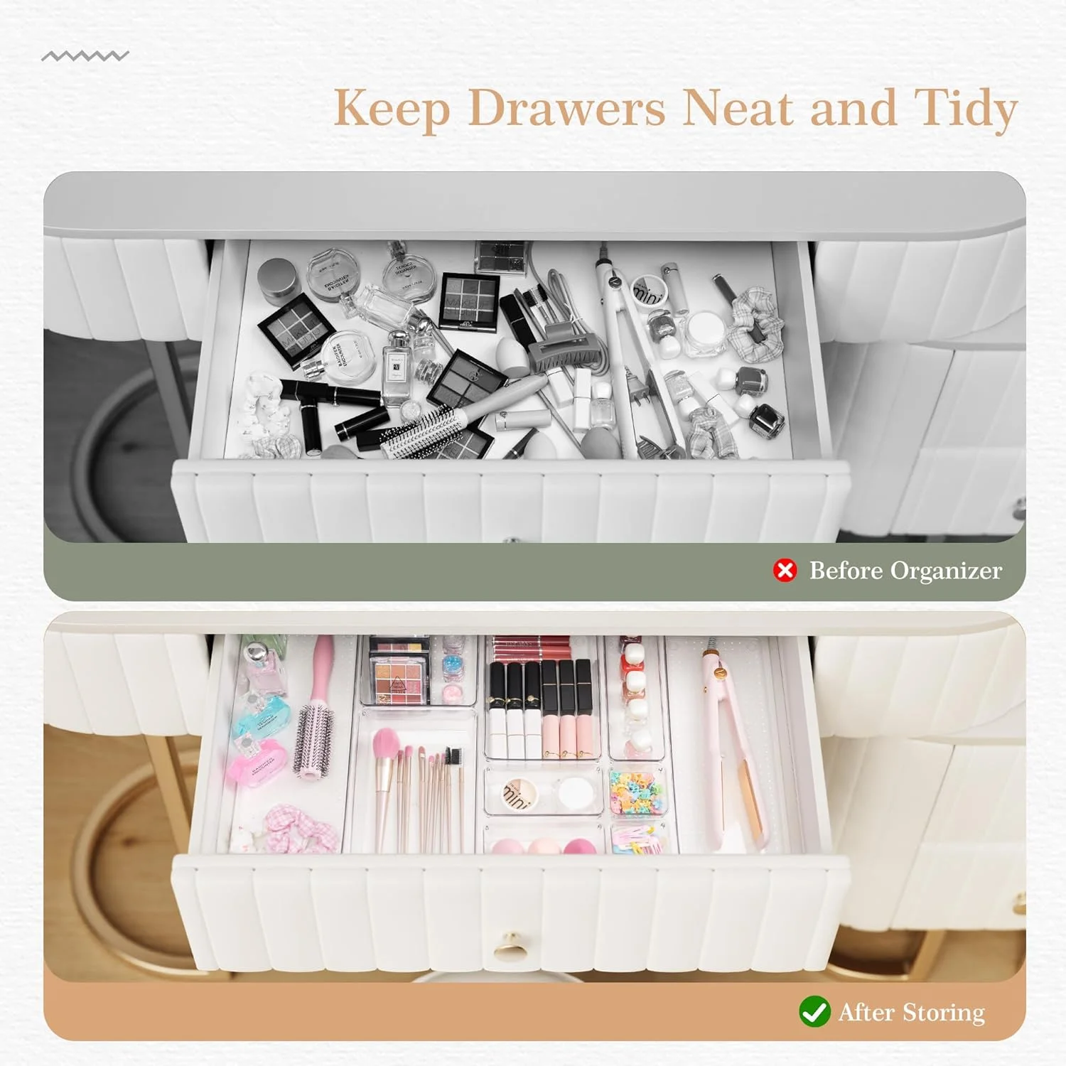 Drawer Organizer, 12 Pack Clear Plastic Kitchen Drawer Organizers Set, 4-Size Versatile Bathroom and Vanity Organizer Trays, Storage Bins for Makeup
