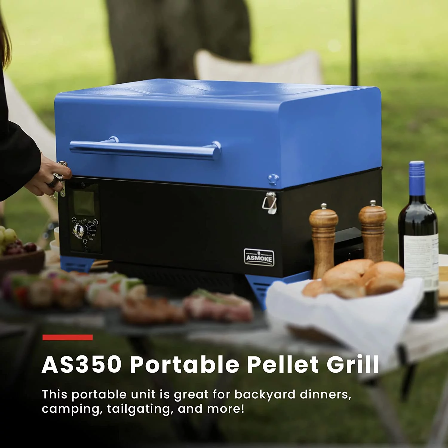 ASMOKE AS350 Portable Wood Pellet Grill & Smoker, Superheated Steam Technology, 8-In-1 Cooking Versatility, 256 Sq in Navy Blue