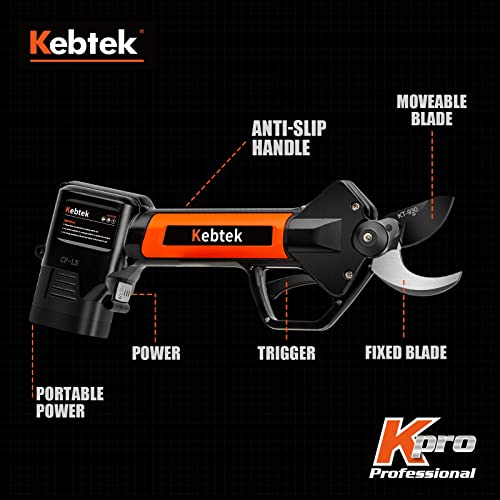 Electric Pruning Shear, Kebtek Cordless Electric Pruner Heavy Duty Electric Branch Cutter Brushless Motor with 2PCS 2500mAh 8-10H Working Time