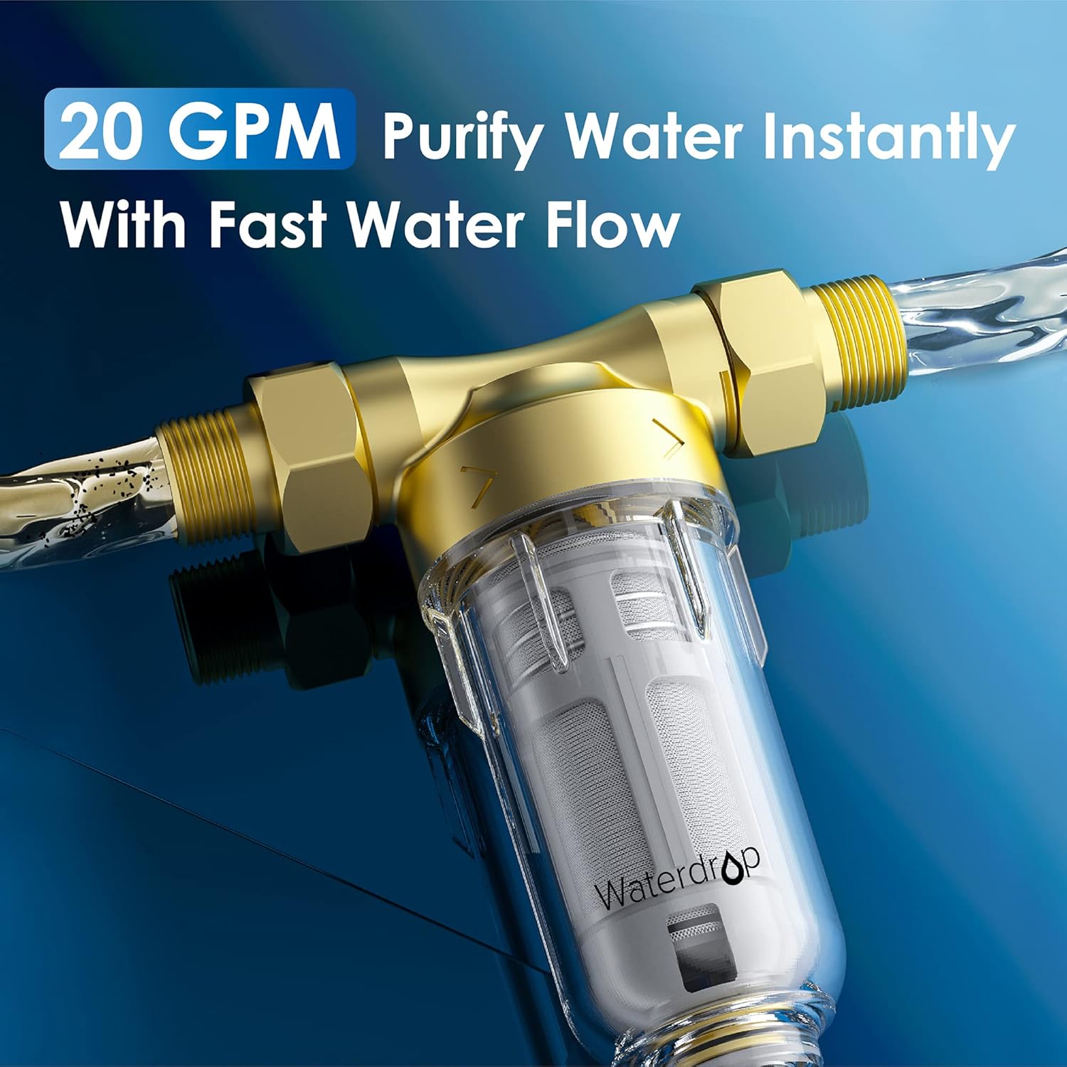 Waterdrop Whole House Water Filter System WD-WHF21-PG, with Spin Down Sediment Water Filter WD-RPFK, with 10" x 4.5" Sediment Filter & Carbon Filter