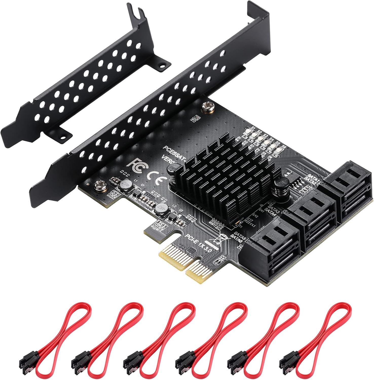 MZHOU PCI-E 1X Interface 3.0 10 Port SATA Card with 10 SATA Cables & SATA Power Splitter Cable and Low Profile Bracket - 6Gbps SATA 3.0 PCIe Card