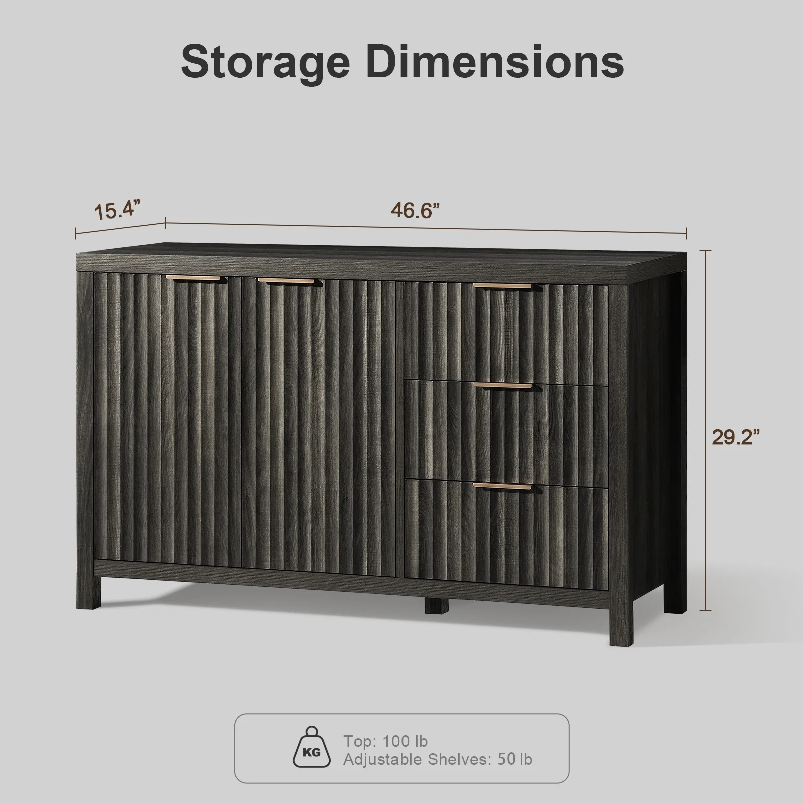 OAKHAM Buffet Sideboard Storage Cabinet with Drawer and Doors, Fluted Sideboard Modern Credenza with Adjustable Shelves