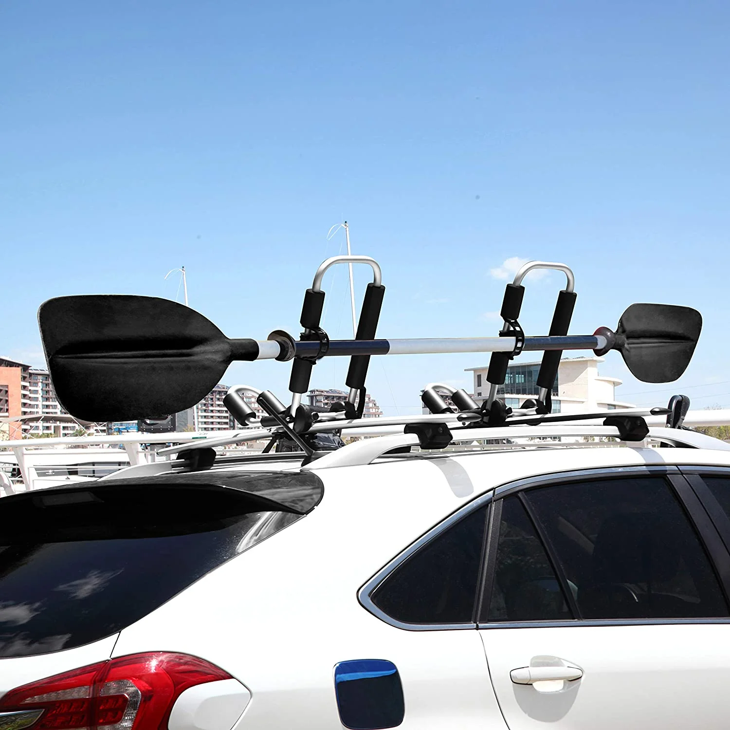 IKURAM Kayak/Surf/Ski Roof Carrier Rack of J-Style Folding Universal Field & Stream 3-in-1 Multifunction for Canoe, SUP, Kayaks