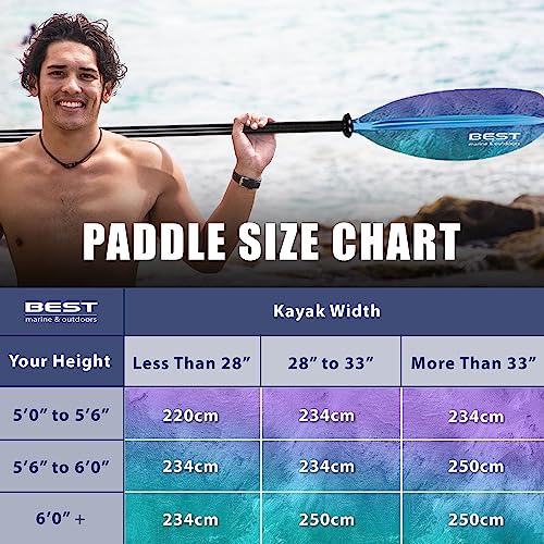 Best Marine and Outdoors Kayak Paddle, Carbon Fiber Shaft & Fiberglass Reinforced Polypropylene Blades, 220cm, 234cm, 250cm