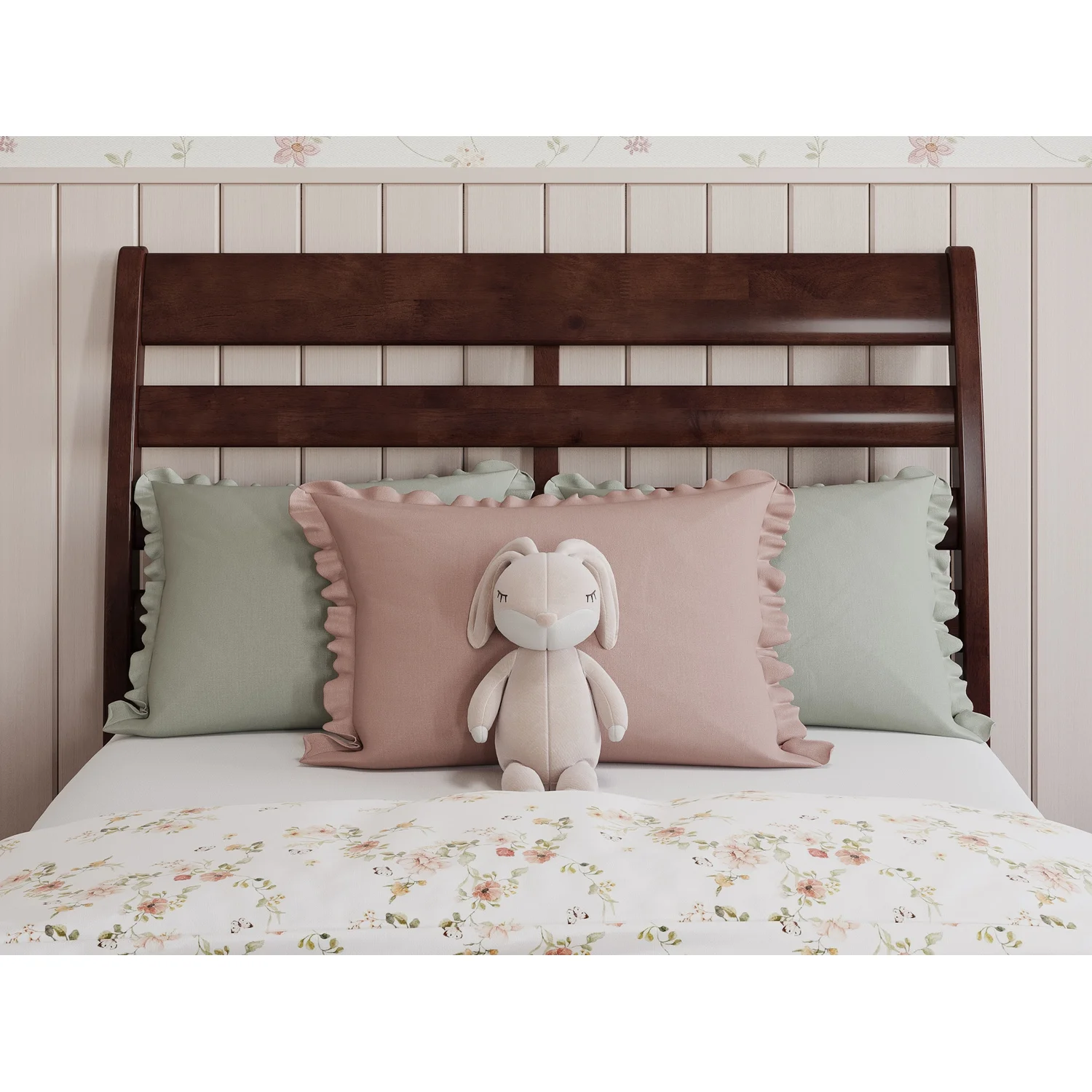 Savannah Twin Wood Low Profile Platform Bed in Walnut