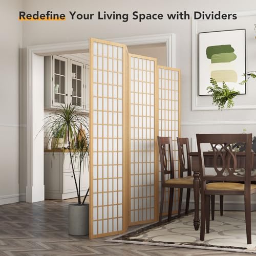 JOSTYLE Room Divider Wall Shoji Screen, 6 Panel Folding Privacy Screen for Room Separation, Japanese Wood Room Divider, 5.9 Ft, Natural