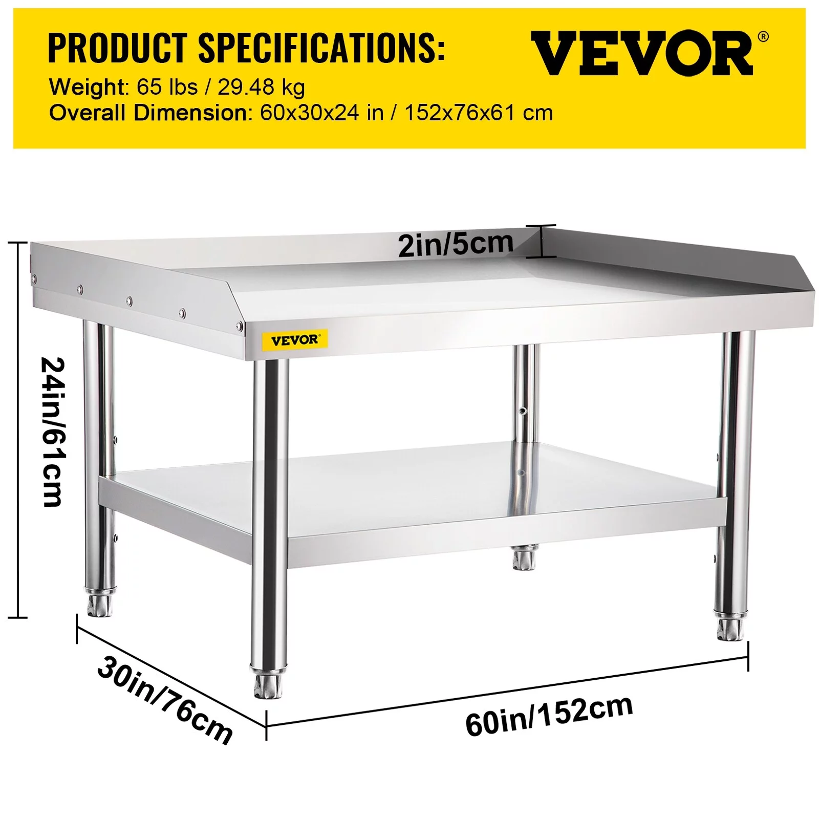 VEVOR Stainless Steel Equipment Grill Table Grill Stand Table with Adjustable Storage Undershelf 60*30*24 Inch