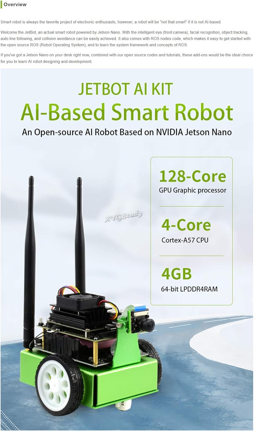 JetBot AI Kit Based on Jetson Nano to Build Smart AI-Based Robot JetBot with Front Camera Eye and ROS Nodes Code Dual Mode Wireless WiFi Bluetooth