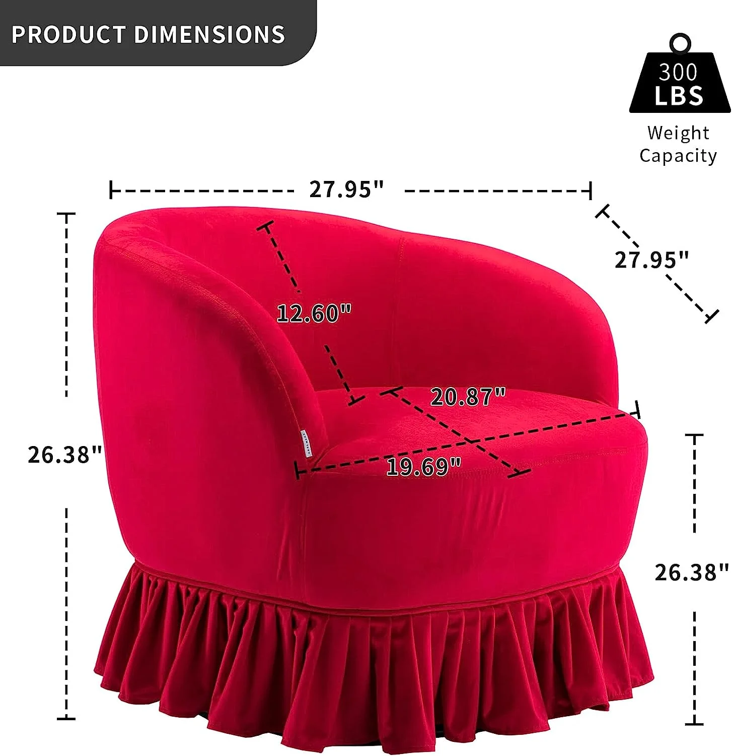 Tabaray Swivel Barrel Chair with Pleated Skirt, 360 Degree Swivel Barrel Club Chair, Comfy Velvet Round Sofa Chair for Living Room