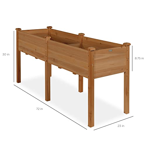 Best Choice Products 72x23x30in Raised Garden Bed, Elevated Wood Planter Box Stand for Backyard, Patio, Balcony w/Divider Panel, 6 Legs