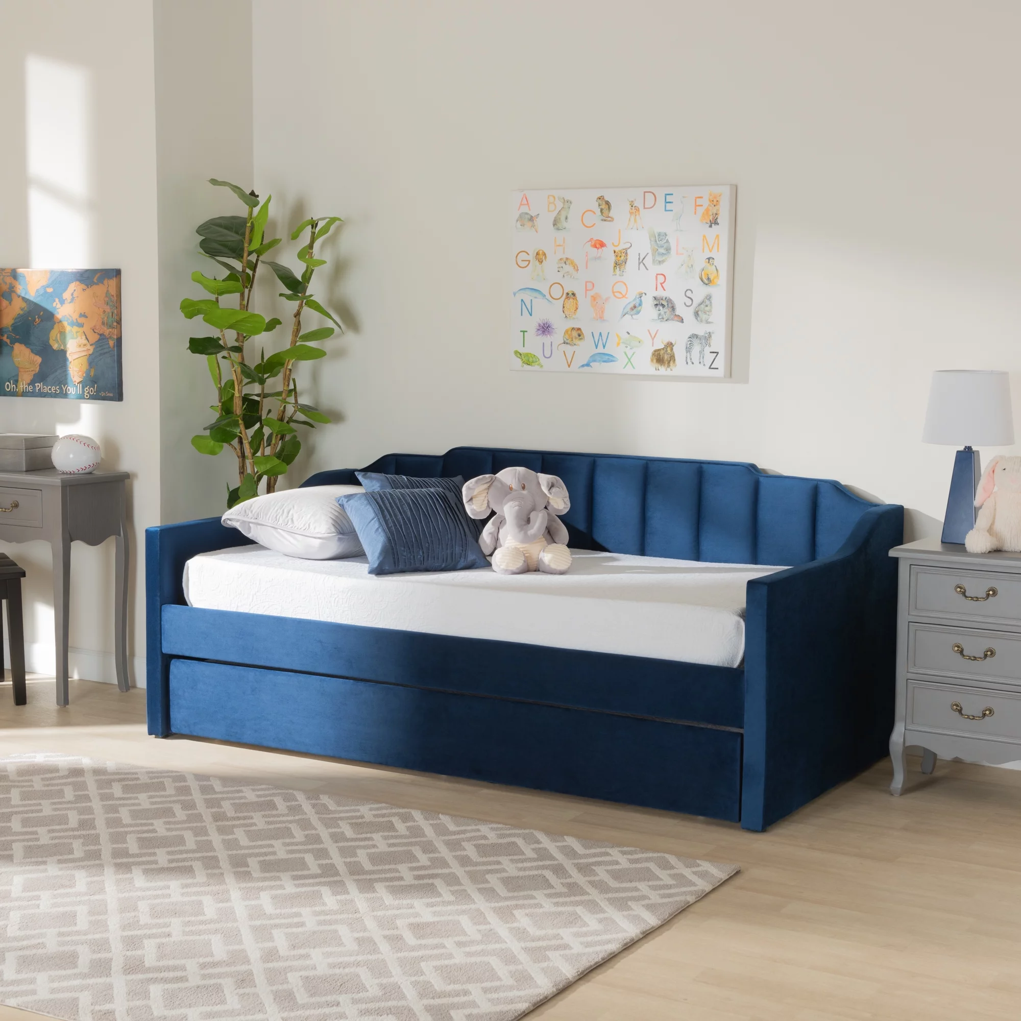 Baxton Studio Lennon Modern Engineered Wood with Trundle Daybed, Twin, Navy Blue
