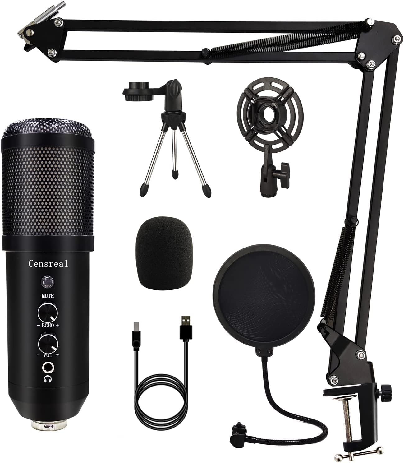 USB Microphone for PC, Censreal Gaming Microphone with Noise-Canceling for Streaming