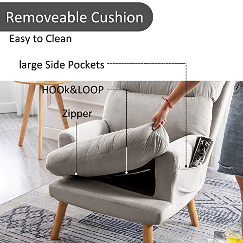 INZOY Accent Chairs with Ottoman, Velvet Fabric Armchair with Ottoman for Bedroom Living Room