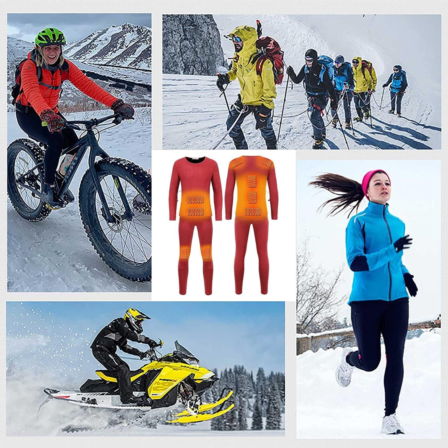 Safety Certification Men's Heating Underwear Thermal Suit, USB Insulation Heating Underwear Thermal Suit, with 3 Heating Levels and 9 Heating Zones