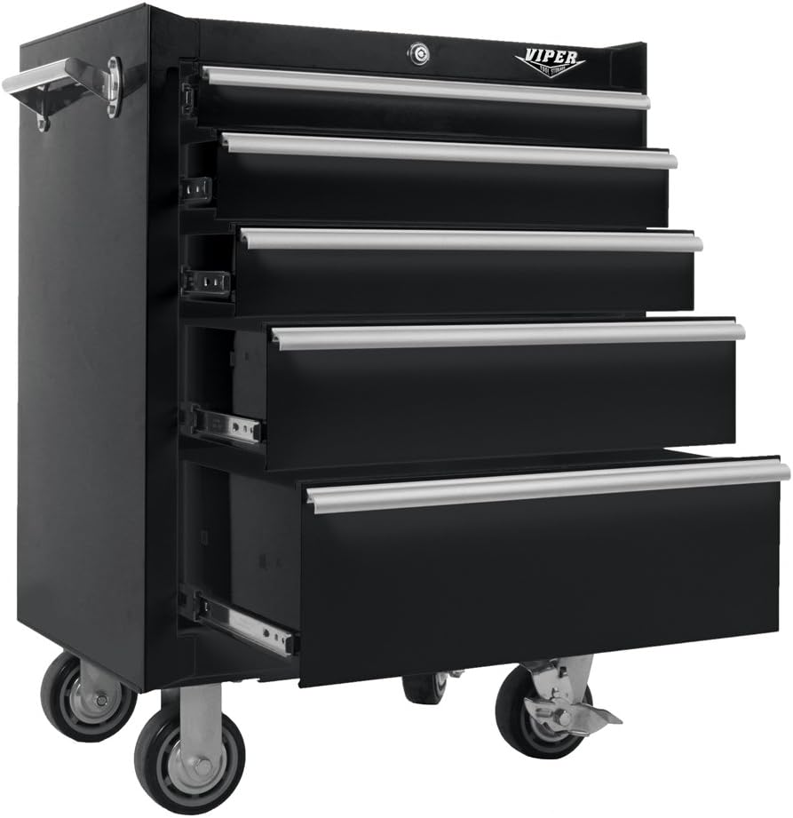 Viper Tool Storage LB2605R 26-Inch 5-Drawer 18G Steel Rolling Cabinet, Lime Green