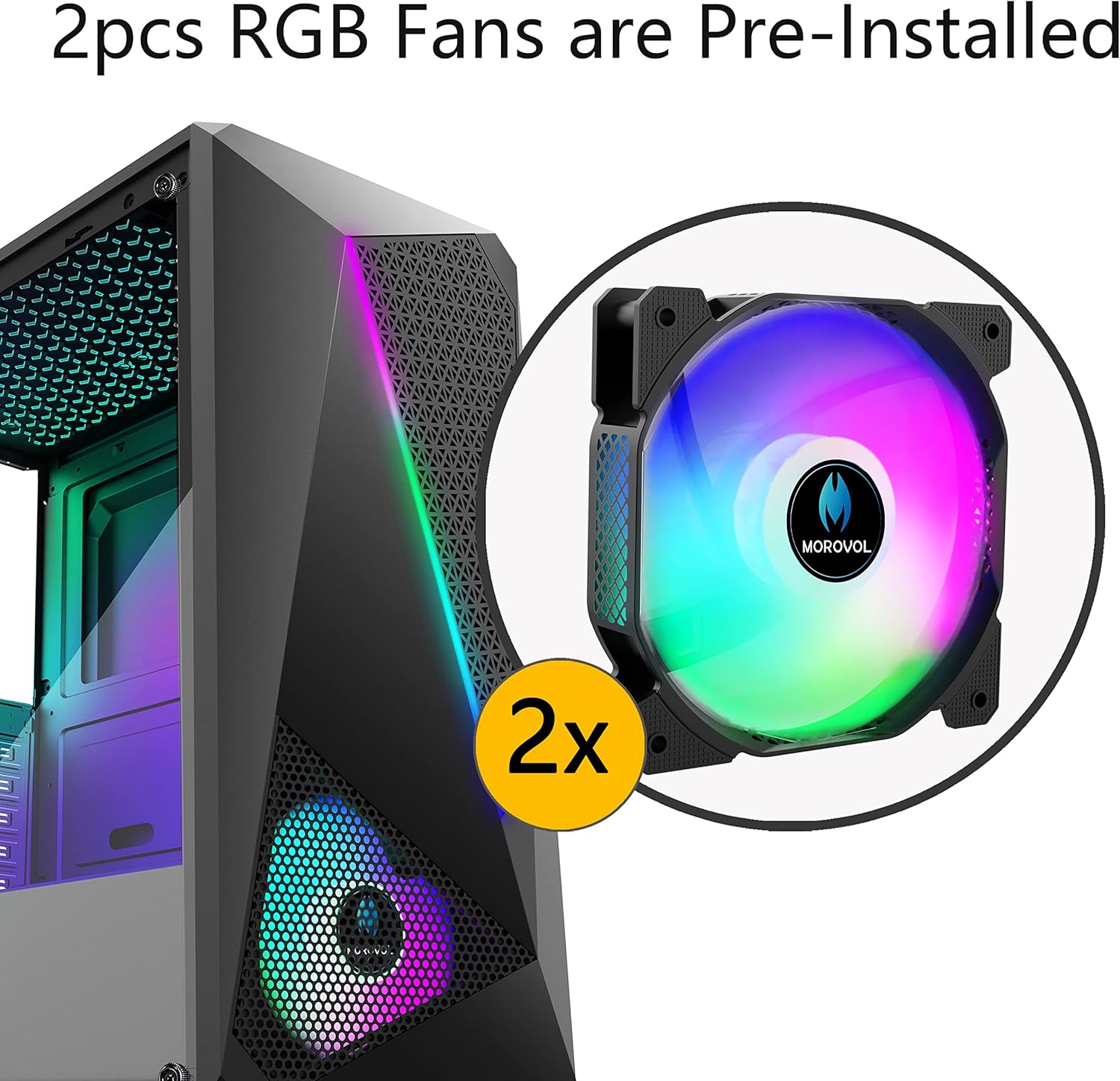 MOROVOL PC Case with LED Light Strip, ATX PC Case Designed with Irregular Front Panel Mid Tower Computer Case