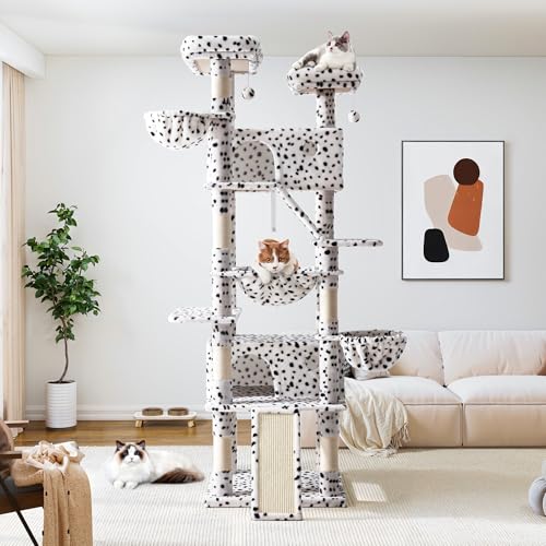 Allewie 81 Inches Tall Cat Tree/Multi-Level Large Climbing Tree House and Towers for Big Feline/Condo and Hammock/Scratching Post/Wide Base/Dark Grey