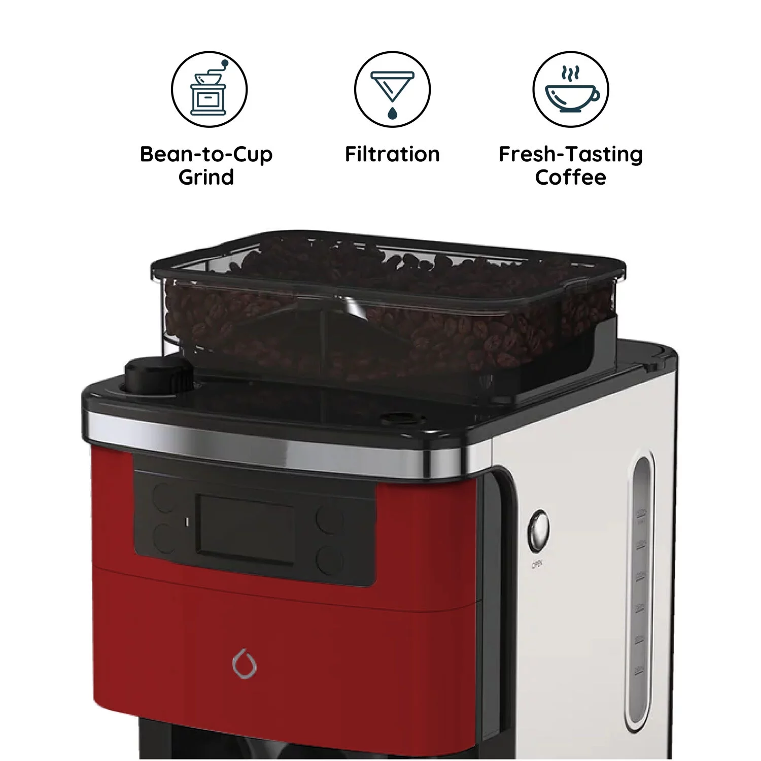 Smarter Brand iCoffee Brew Coffee Maker with Built-in Grinder and Smarter App, Red, New