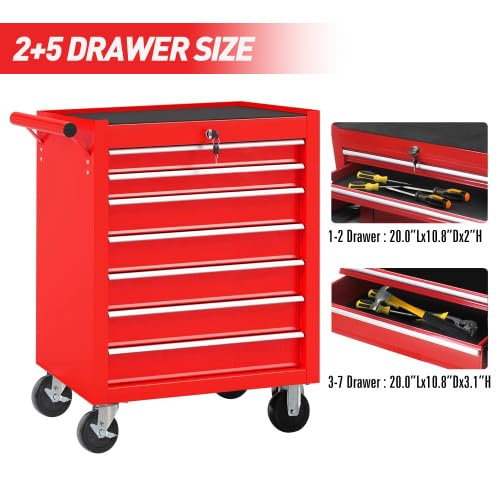7-Drawer Rolling Tool Chest with Wheels, Heavy Duty Steel Tool Cart for Garage & Workshop