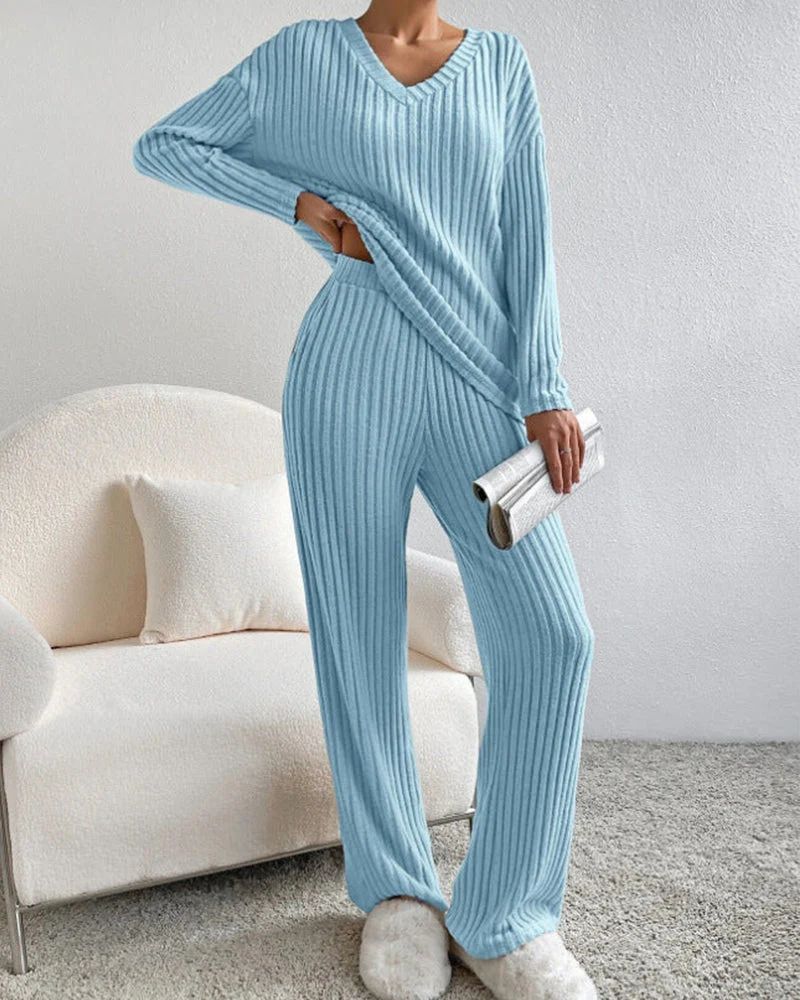 Soft V-Neck Two-Piece Lounge Set