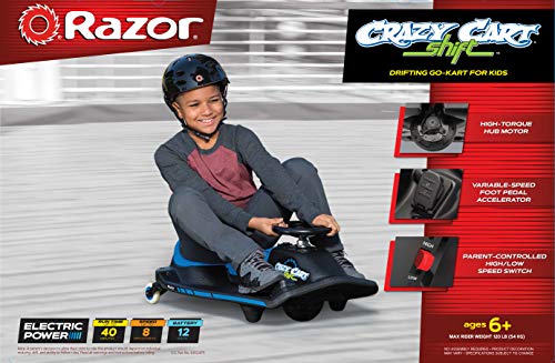 Razor Crazy Cart Shift for Kids Ages 6+ (Low) 8+ (High) - 12V Electric Drifting Go Kart - High/Low Speed Switch and Simplified Drifting System