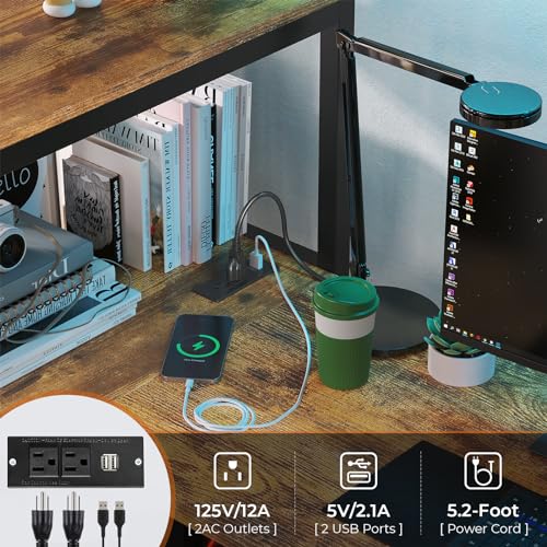 DICTAC Loft Bed Full Size with L-Shaped Desk and Charging Station Full Metal Bed Frame with LED Lights,Open Shelves and 3 Fabric Storage Drawers