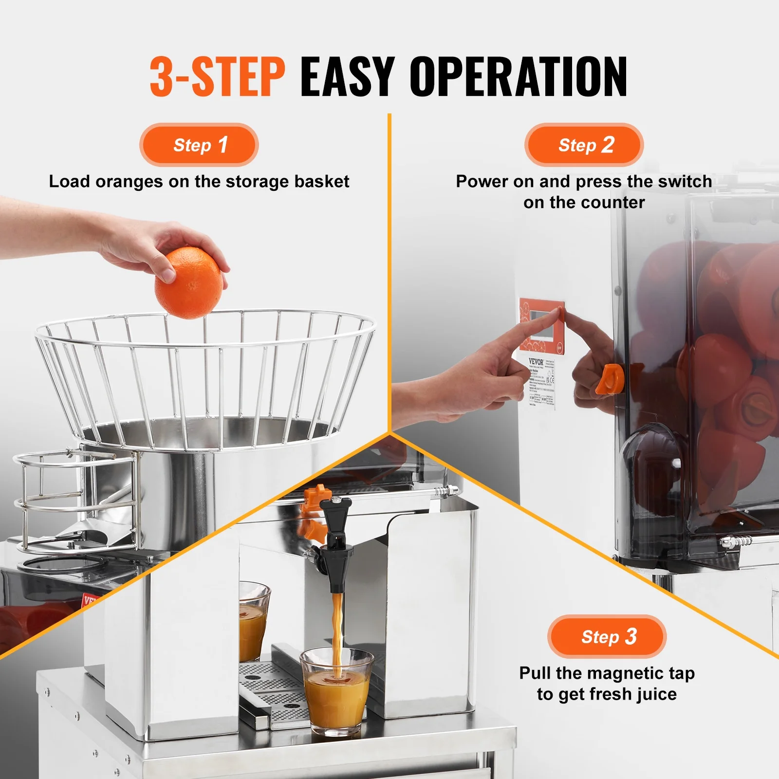 SKYSHALO 120W Commercial Orange Juicer Machine Automatic Juice Squeezer Extractor