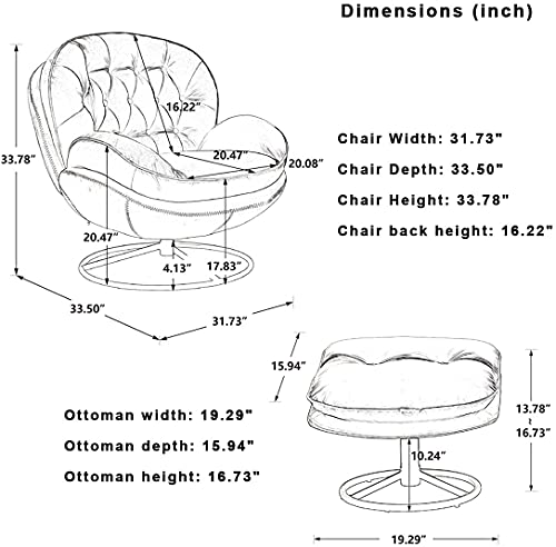 Baysitone Velvet Swivel Accent Chair with Ottoman Set, Modern Lounge Chair with Footrest, Comfy Armchair with 360 Degree Swiveling for Living Room