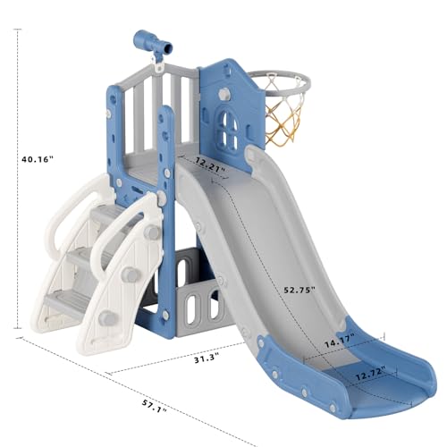 XJD 5 in 1 Toddler Slide, Kids Slide for Toddlers Age 1-3, Outdoor Indoor Playset for Toddlers with Basketball Hoop and Ball