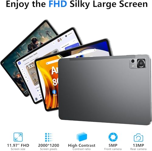 Android Tablet 12 Inch with 8GB RAM 256GB ROM, Octa-Core 2.0Ghz Processor, 2000 * 1200 FHD IPS Touch Screen, 5MP+13MP Dual Camera, 8000mAh Battery