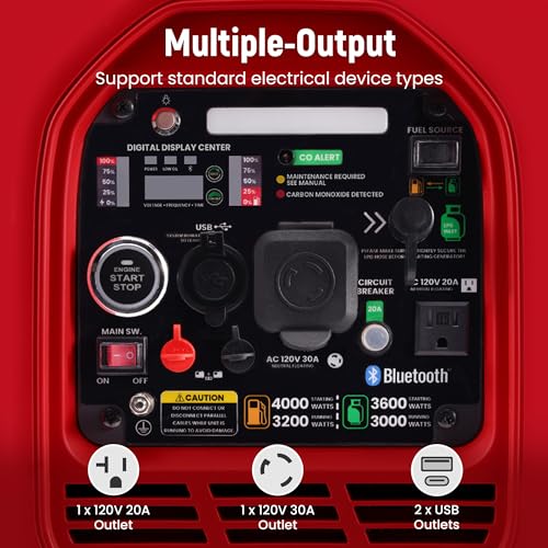 maXpeedingrods 4000 Watt Dual Fuel Inverter Generator with Bluetooth® Control Start and Display, RV Ready, Electric Start, Quiet for Outdoor Camping